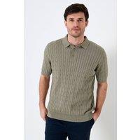Saltwell Men's Cable Knit Short Sleeve Polo Shirt in Pale Green | Size: Medium