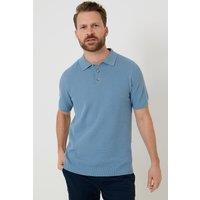 Saltwell Men's Textured Knit Short Sleeve Polo Shirt in Light Blue | Size: Large