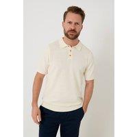 Saltwell Men's Textured Knit Short Sleeve Polo Shirt in Ecru | Size: XL