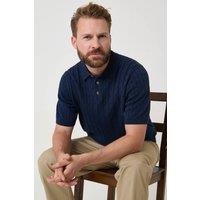 Saltwell Men's Cable Knit Short Sleeve Polo Shirt in Navy | Size: XL