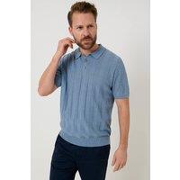 Saltwell Men's Ribbed Short Sleeve Cotton Polo Shirt in Blue | Size: Medium