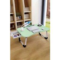 Living and Home Foldable Standing Table Portable Laptop Desk For Bed With Usb Charge Port in Green