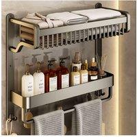 Living and Home 2-Tiers Corner Shower Caddy with Towel Rack Bathroom Storage Shelf in Grey