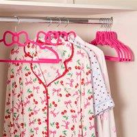 OHS 10 x Bow Design Non-Slip Coat Hanger ABS Flocking Hanging Space Saver in Bright Pink | Size: 10 Pack