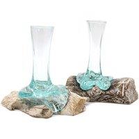 Serenityy Molten Glass on Whitewash Wood - Small Vase in White