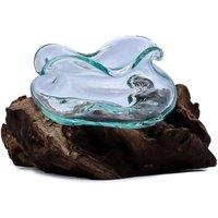 Serenityy Molten Glass Wavy Bowl on Wood, 18cm in Clear | Size: 18 Pack