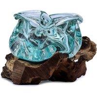 Serenityy Molten Glass Ashtray & Candle Holder on Gamal Wood, 23cm in Clear | Size: 24 cm