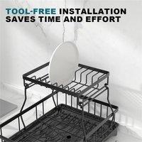 Nordara 2 Tier Dish Drainer Drip Tray Bowl Plate Holder UK in Black
