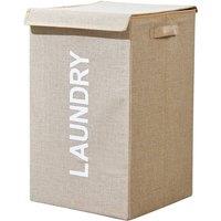 VOGREX Beige Laundry Hamper With Lid Folding Clothes Storage Bin Bag UK