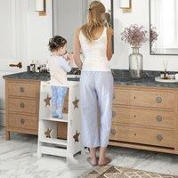 AIYAPLAY 2-in-1 Toddler Step Stool with Safety Rail for Kitchen in White | Size: 440mm x 610mm