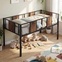 Costway Low Loft Bed Single Size Kids Loft Bed w/ Ladder & Guardrail Bed Frame in Brown