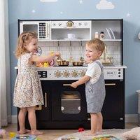CASART Wooden Play Kitchen Kids Kitchen Playset w/ Realistic Lights & Sounds in Black