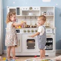 CASART Wooden Play Kitchen Kids Kitchen Playset w/ Realistic Lights & Sounds in White
