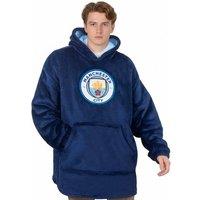 Manchester City FC Men's Adults Fleece Oversized Hoodie Blanket in Navy | Size: XL/2XL