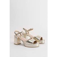 Oasis Women's Carolynne Faux Metallic Leather Block Heel Open Toe Platform Sandals in Gold | Size: 6