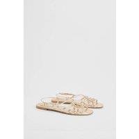 Oasis Women's Clara Faux Leather Strappy Open Toe Flat Sandals in Gold | Size: 6