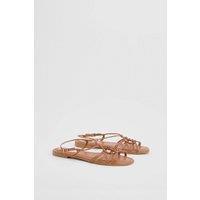 Oasis Women's Clara Faux Leather Strappy Open Toe Flat Sandals in Tan | Size: 6
