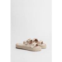 Oasis Women's Bridget Faux Suede Scallop Detail Buckle Footbed Sandals in Natural | Size: 7