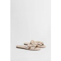 Oasis Women's Freya Faux Suede Bow Detail Sliders in Beige | Size: 7