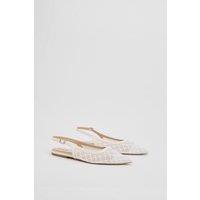 Oasis Women's Gemma Mesh Slingback Pointed Flat Shoes in White | Size: 7