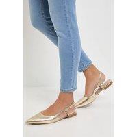 Dorothy Perkins Women's Briony Faux Leather Pointed Slingback Flat Shoes in Gold | Size: 6