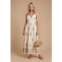 Dorothy Perkins Women's Metallic Embroidered Strappy Midi Dress in Cream | Size: 10