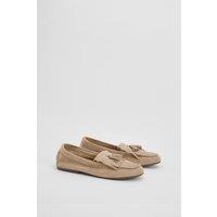 Faith Women's : Jemima Faux Suede Tassel Detail Loafers in Khaki | Size: 5