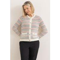 Anna Rose Women's Striped Cardigan in Ivory | Size: 2XL