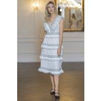 Klass. Women's Frilled Mesh Midi Dress in White | Size: 18