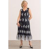Anna Rose Women's Embroidered Mesh Midi Dress in Black | Size: 10