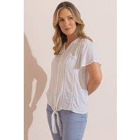 Klass. Women's Lace Trim Tie Front Blouse in White | Size: 12