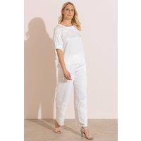 Anna Rose Women's Embroidered Pull On Trousers in Ivory | Size: 16