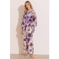 Klass. Women's Floral Printed Straight Leg Trousers in Ivory | Size: 18