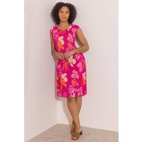 Klass. Women's Leaf Print Pleated Dress in Pink | Size: 2XL