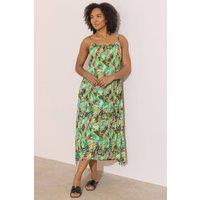 Klass. Women's Printed Strappy Pleated Midaxi Dress in Green | Size: 12