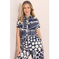 Anna Rose Women's Spot Printed Short Sleeve Blouse in Navy | Size: 16