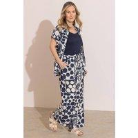 Anna Rose Women's Spot Printed Wide Leg Pull On Trousers in Navy | Size: 16