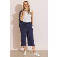 Klass. Women's Wide Leg Linen Blend Cropped Trousers in Navy | Size: 14