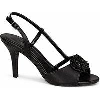 Anne Michelle Women's T Bar Heeled Sandals with Embellished Front Detail in True Black | Size: 5