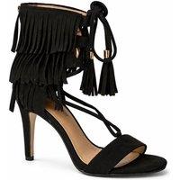 Anne Michelle Women's Fringe Tie Leg Heeled Sandals with Tassel Detail in True Black | Size: 4