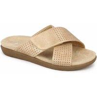 Down To Earth Women's Perforated Cross Strap Slider Sandal with Cushioned Footbed in True Black | Size: 6
