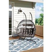 Garden Sanctuary 2-Seater Outdoor Hanging Egg-Shaped Chair in Black