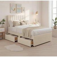 Bed Time UK Luxe Divan Bed Memory Foam Mattress 20in Headboard 2 Drawer Storage in Cream | Size: Super King