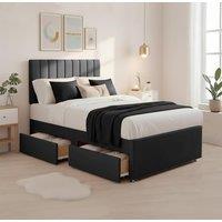 Bed Time UK Luxe Divan Bed Memory Foam Mattress 20in Headboard 2 Drawer Storage in Black | Size: Super King