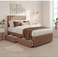 Bed Time UK Luxe Divan Bed Memory Foam Mattress 20in Headboard 2 Drawer Storage in Khaki | Size: Super King