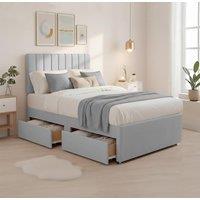 Bed Time UK Luxe Divan Bed Memory Foam Mattress 20in Headboard 2 Drawer Storage in Silver | Size: King