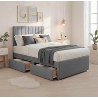Bed Time UK Luxe Divan Bed Memory Foam Mattress 20in Headboard 2 Drawer Storage in Grey | Size: King