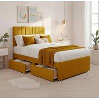 Bed Time UK Luxe Divan Bed Memory Foam Mattress 20in Headboard 2 Drawer Storage in Yellow | Size: King