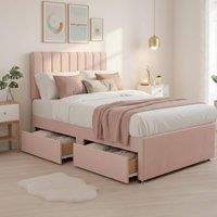 Bed Time UK Luxe Divan Bed Memory Foam Mattress 20in Headboard 2 Drawer Storage in Pink | Size: King
