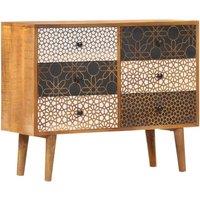 Berkfield Home Sideboard with Printed Pattern 90x30x70 cm Solid Mango Wood in Brown | Size: 90 x 30 x 70 cm